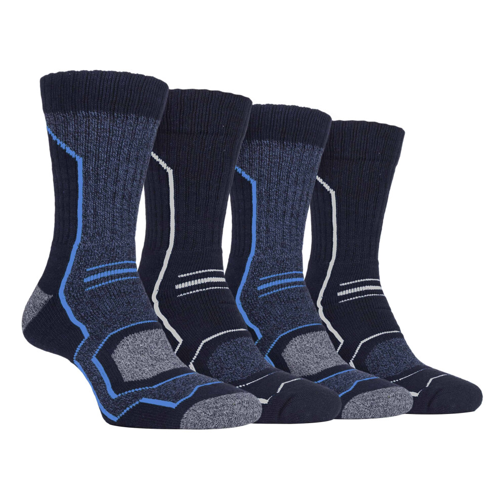 (6-11 UK, SBMS034NVY) 4 Pairs Mens Cushioned Anti Blister Breathable Walking Hiking Socks