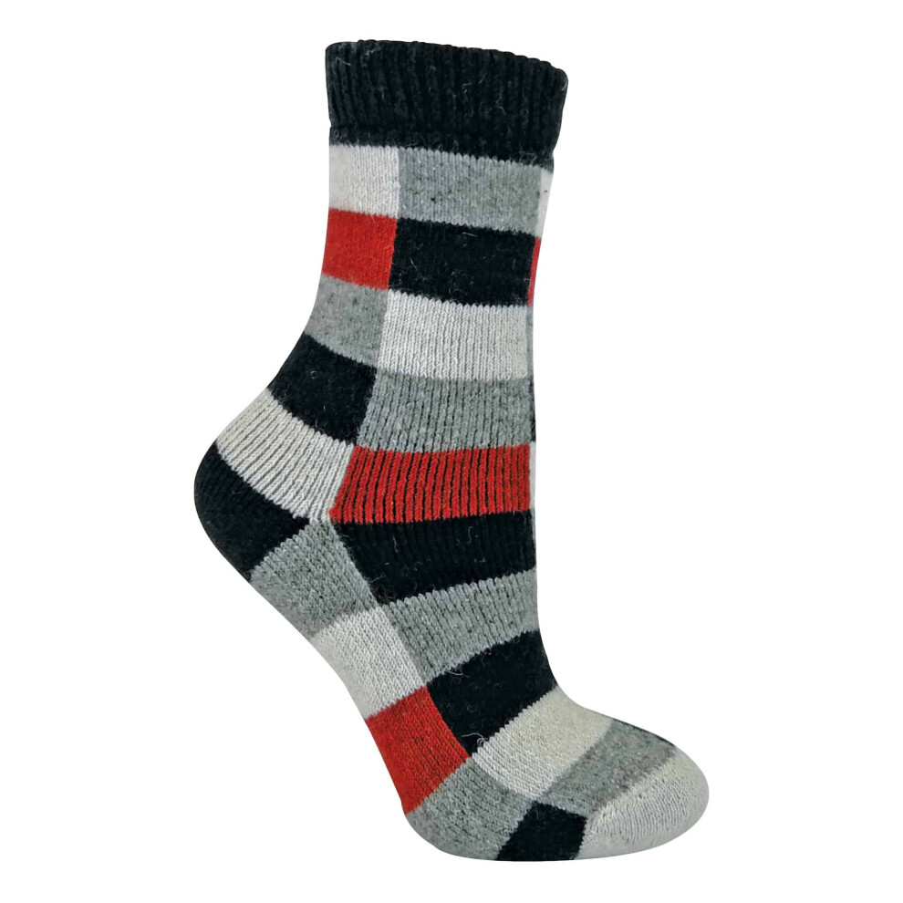 (4-8 UK, Navy / Red) Sock Snob - Ladies Checkered Patterned Breathable Wool Blend Socks-image-OPC-P5RDRZK-NEW