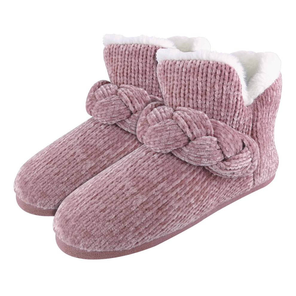 (3 UK, Pink) Ladies Knitted Warm Fleece Slippers / Slipper Boots / Booties