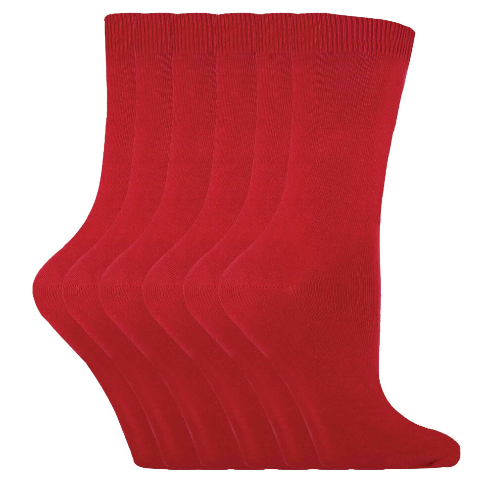 Sock Snob (4-7, Pl30 ) - 6 Pairs Ladies Plain Cotton Rich Dress Socks Red