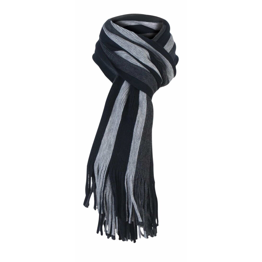 (One Size, Black Grey) Mens Italian Inspired Warm Knitted Striped Winter Scarf One Size-image-OPC-P5RDSCZ-NEW