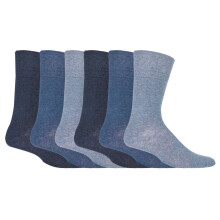 (12-14 UK, Blue) Mens 6 pack non elastic diabetic socks with hand linked toe seams