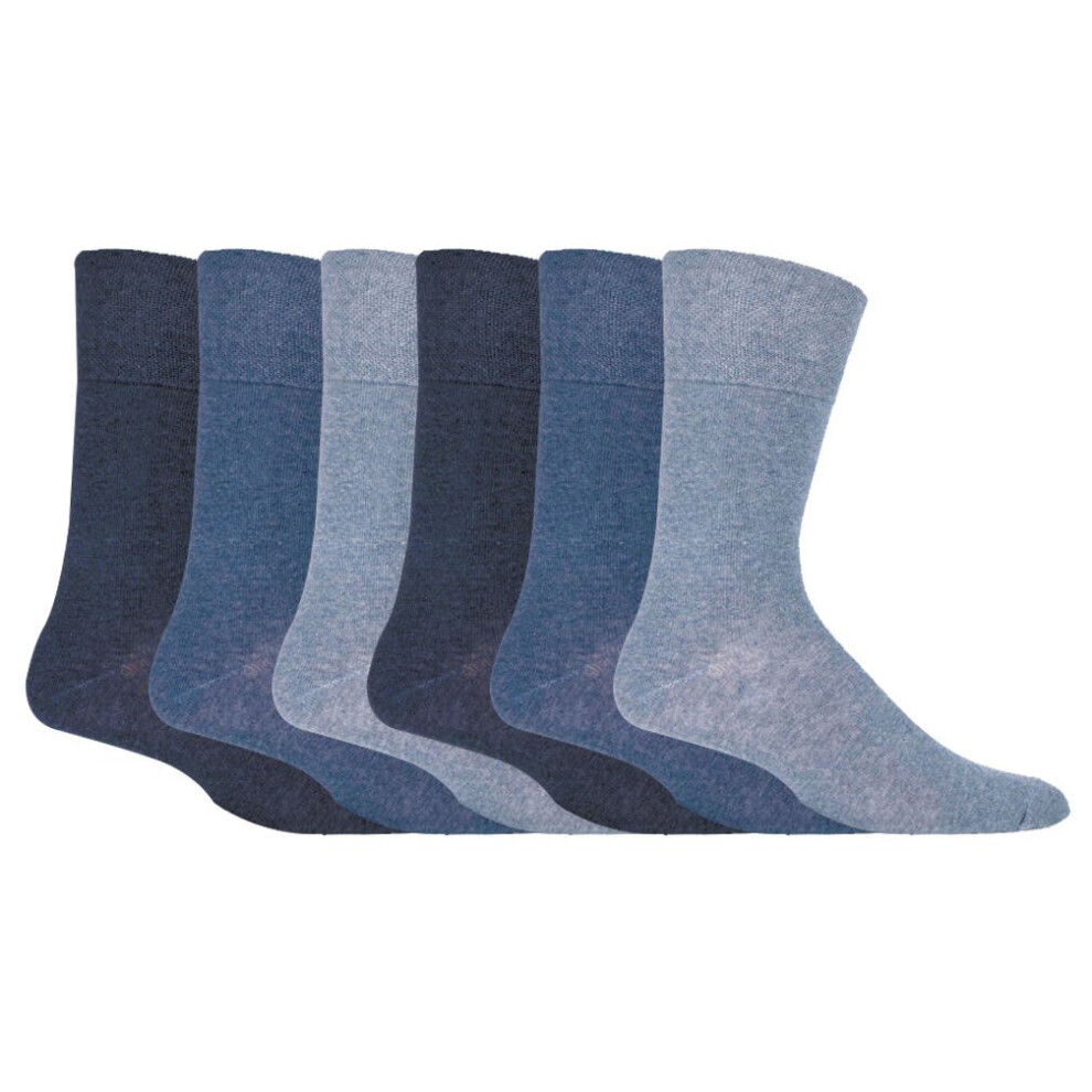 Iomi (12-14 Uk, ) Mens 6 Pack Non Elastic Diabetic Socks With Hand Linked Toe Seams Blue