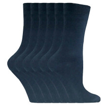 (4-7, PL30 Navy Blue) Sock Snob - 6 Pairs Ladies Plain Cotton Rich Dress Socks
