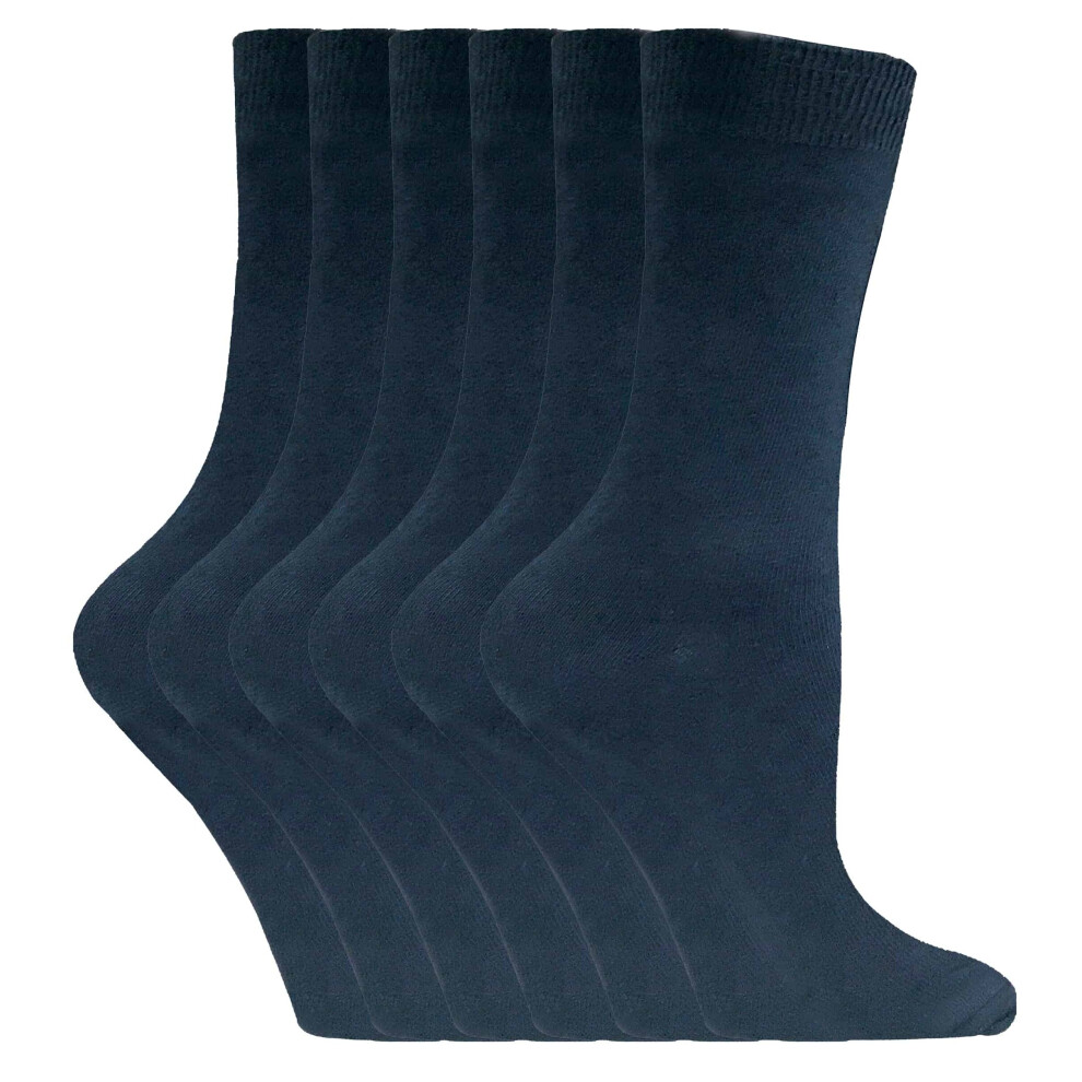 Sock Snob (4-7, Pl30 Navy ) - 6 Pairs Ladies Plain Cotton Rich Dress Socks Blue