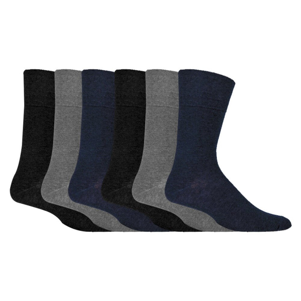 (6-11 UK, Black / Navy / Grey) Mens 6 pack non elastic diabetic socks with hand linked toe seams