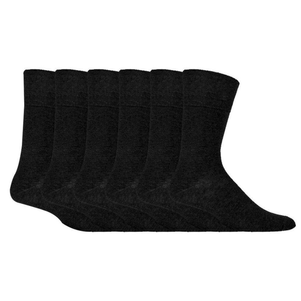 Iomi (12-14 Uk, ) Mens 6 Pack Non Elastic Diabetic Socks With Hand Linked Toe Seams Black