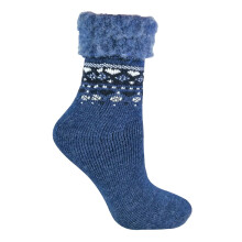 (04-Aug, Denim) Sock Snob - Damen Winter Bettsocken Wolle | Norweger Socken Muster | Kuschelig Kuschelsocken