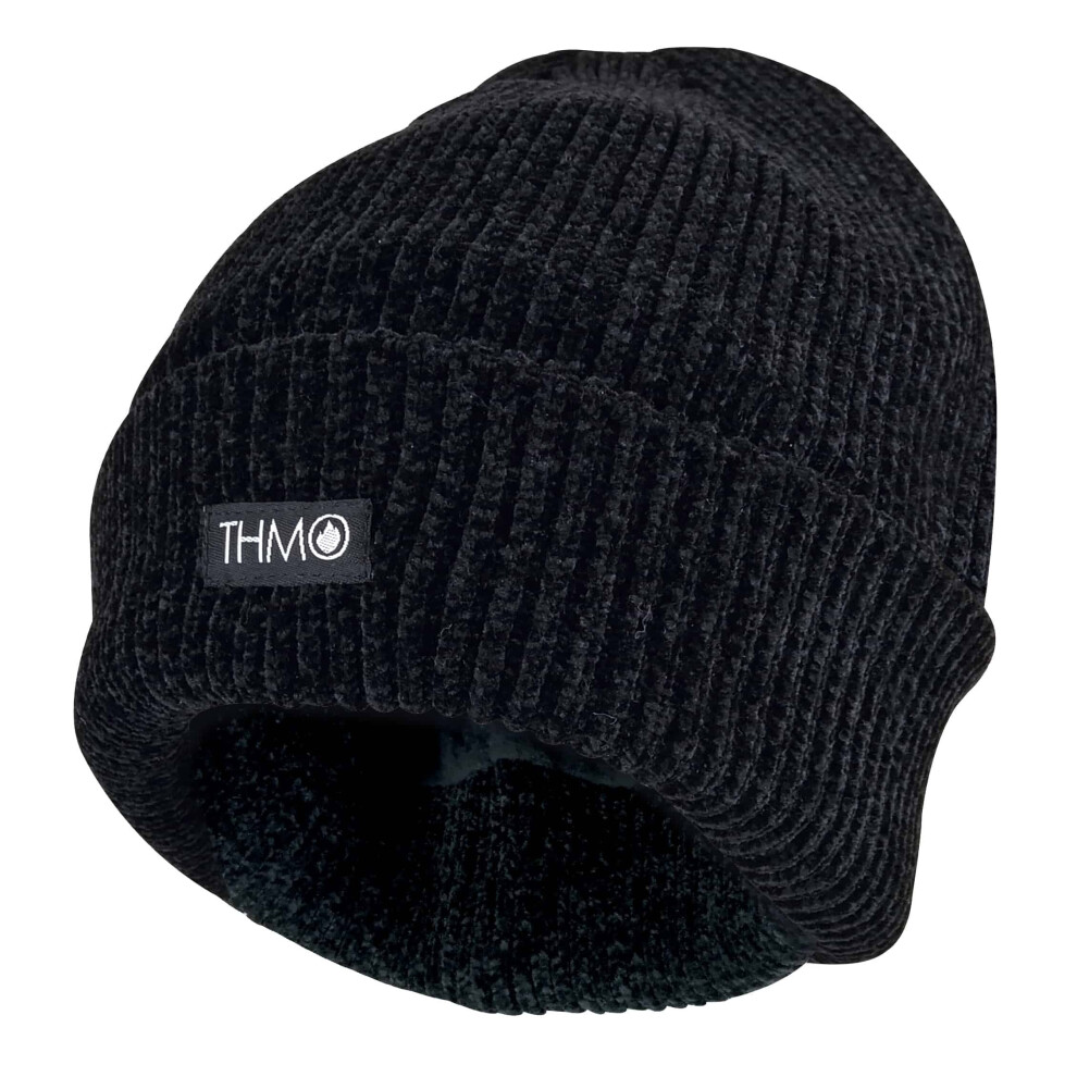 (One Size, Black) THMO - Ladies Thermal 40g 3M  Insulation Lined Chenille Beanie Hat
