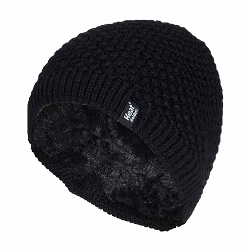 (One Size, Black) Heat Holders - Ladies Knit  Fleece Lined Warm Thermal Beanie Hat