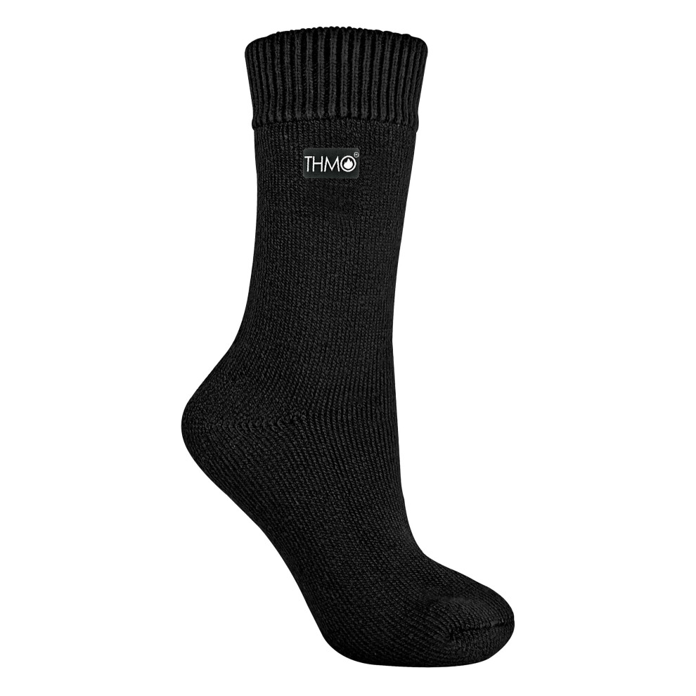 (4-8 UK, Black) THMO - 1 Pair Ladies Thick Fleece Lined Warm Thermal Socks for Winter
