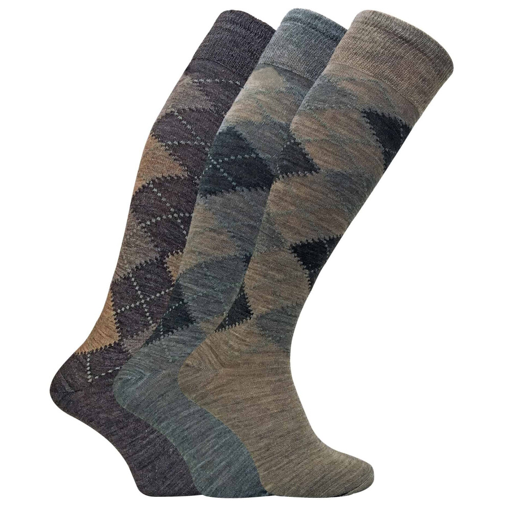 3 Pairs Extra Long Knee High Argyle Lambs Wool Dress Socks