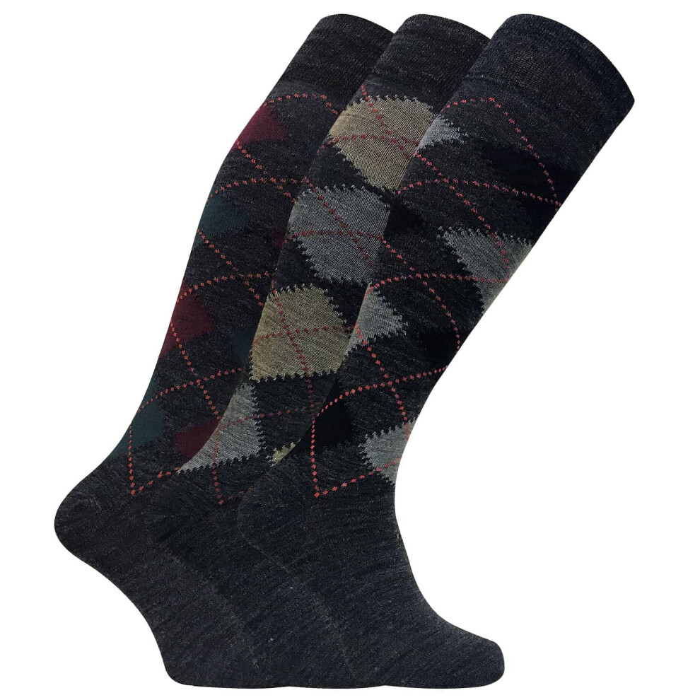 3 Pairs Extra Long Knee High Argyle Lambs Wool Dress Socks