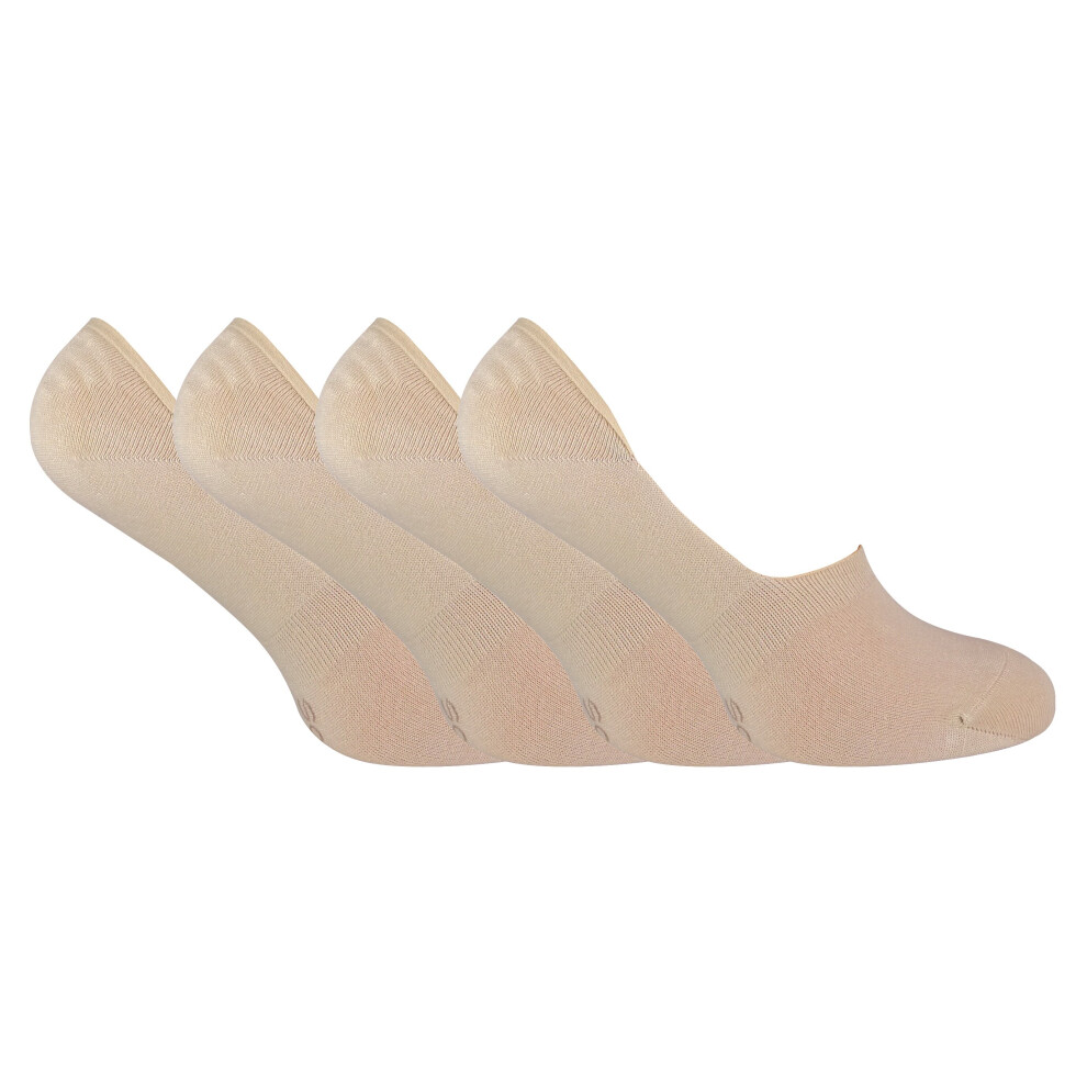 (7-11 UK, Natural) 4 Pairs Bamboo Low Cut Liner Socks for Men & Women with Non Slip Grip