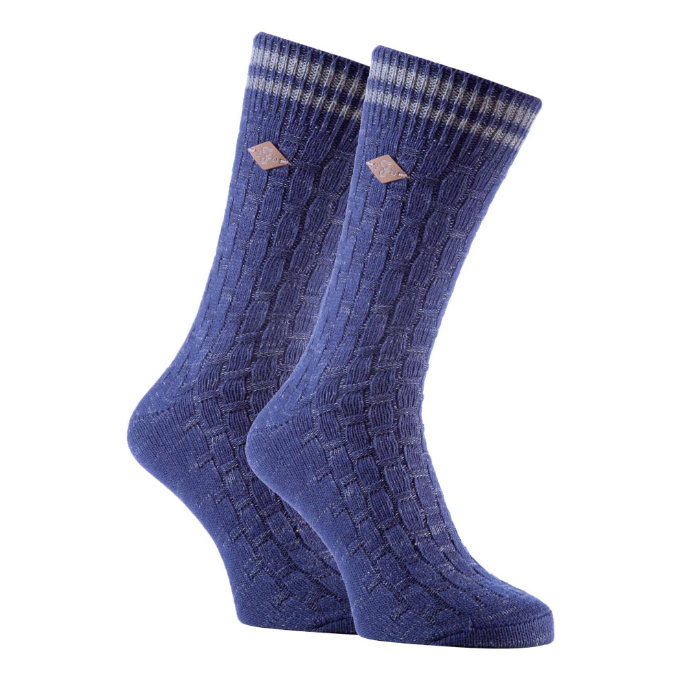 (6-11 UK, Blue) 2 Pack Mens Thick Cotton Chunky Knitted Formal Boot Socks