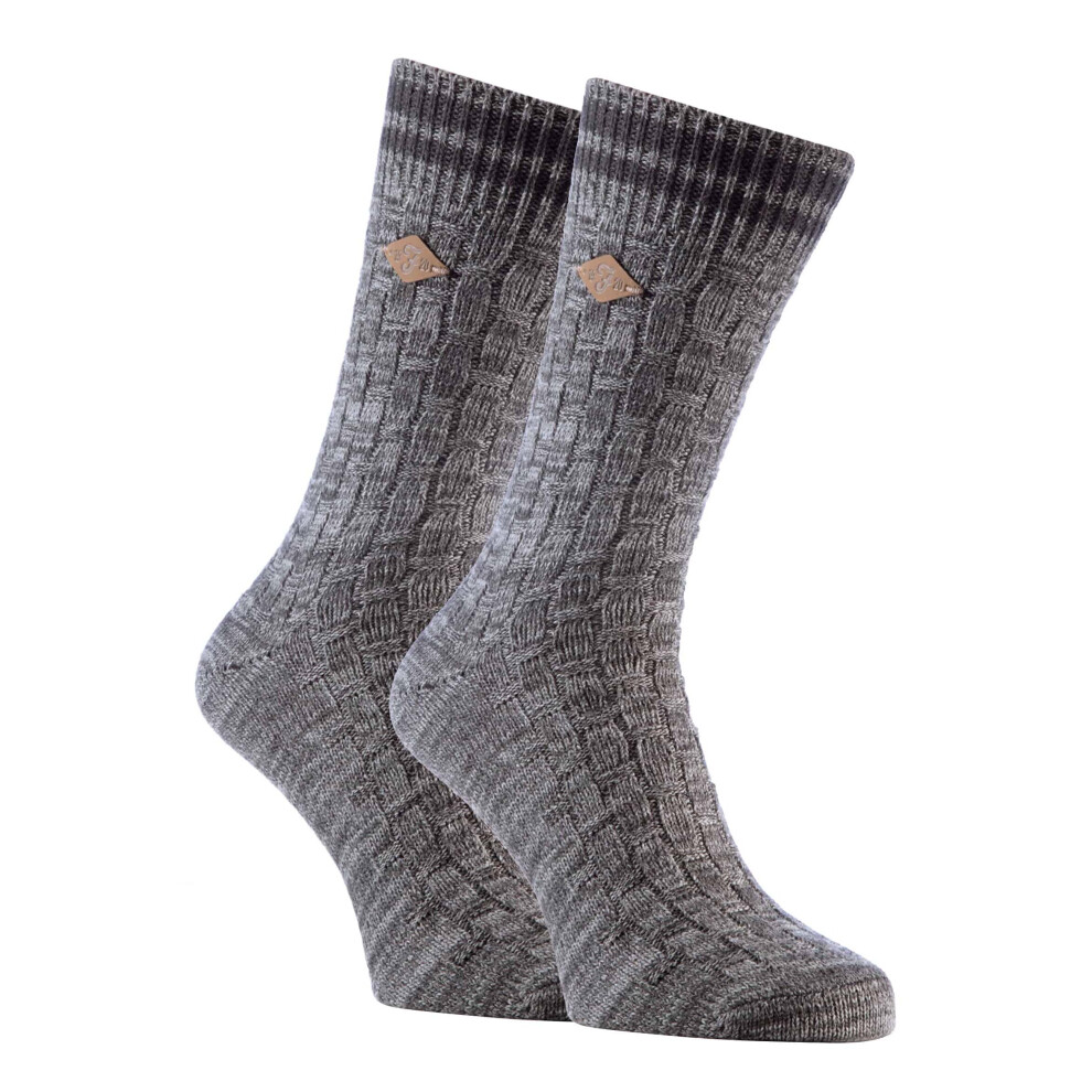 (6-11 UK, Grey) 2 Pack Mens Thick Cotton Chunky Knitted Formal Boot Socks