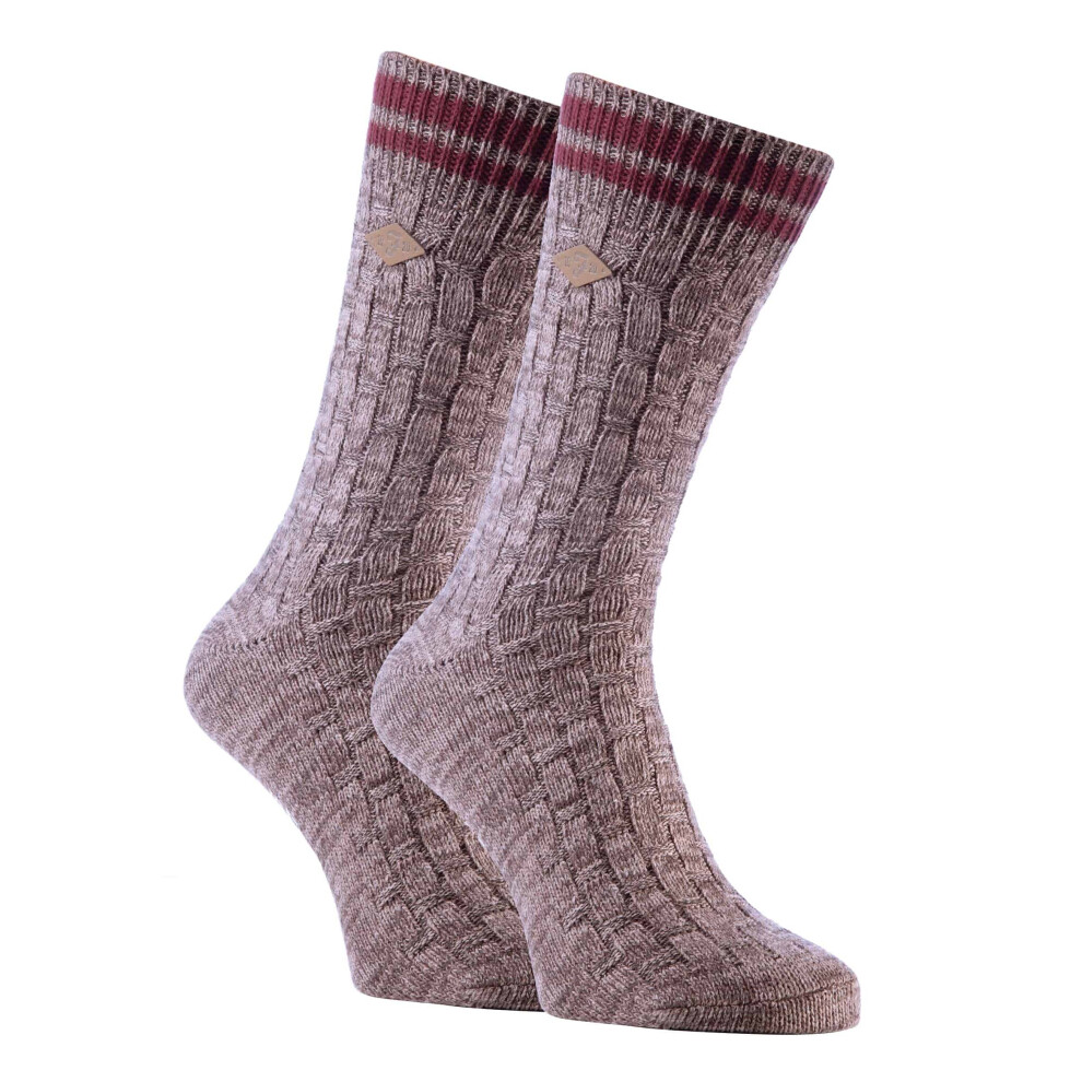 (6-11 UK, Stone) 2 Pack Mens Thick Cotton Chunky Knitted Formal Boot Socks