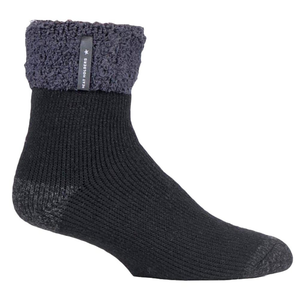 (6-11 UK, Black (Olwen)) HEAT HOLDERS - Mens Warm Luxury Fleece Lined Lounge Bed Socks