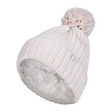 (One Size, Creme) Heat Holders - Heat Holders Damen Strickmütze mit Kunstfell Bommel und Fleecefutter - Schwarz