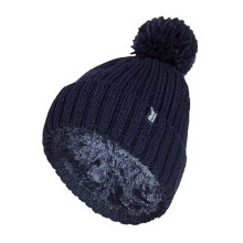 (One Size, Marine) Heat Holders - Heat Holders Damen Strickmütze mit Kunstfell Bommel und Fleecefutter - Schwarz