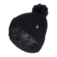 (One Size, Schwarz) Heat Holders - Heat Holders Damen Strickmütze mit Kunstfell Bommel und Fleecefutter - Schwarz