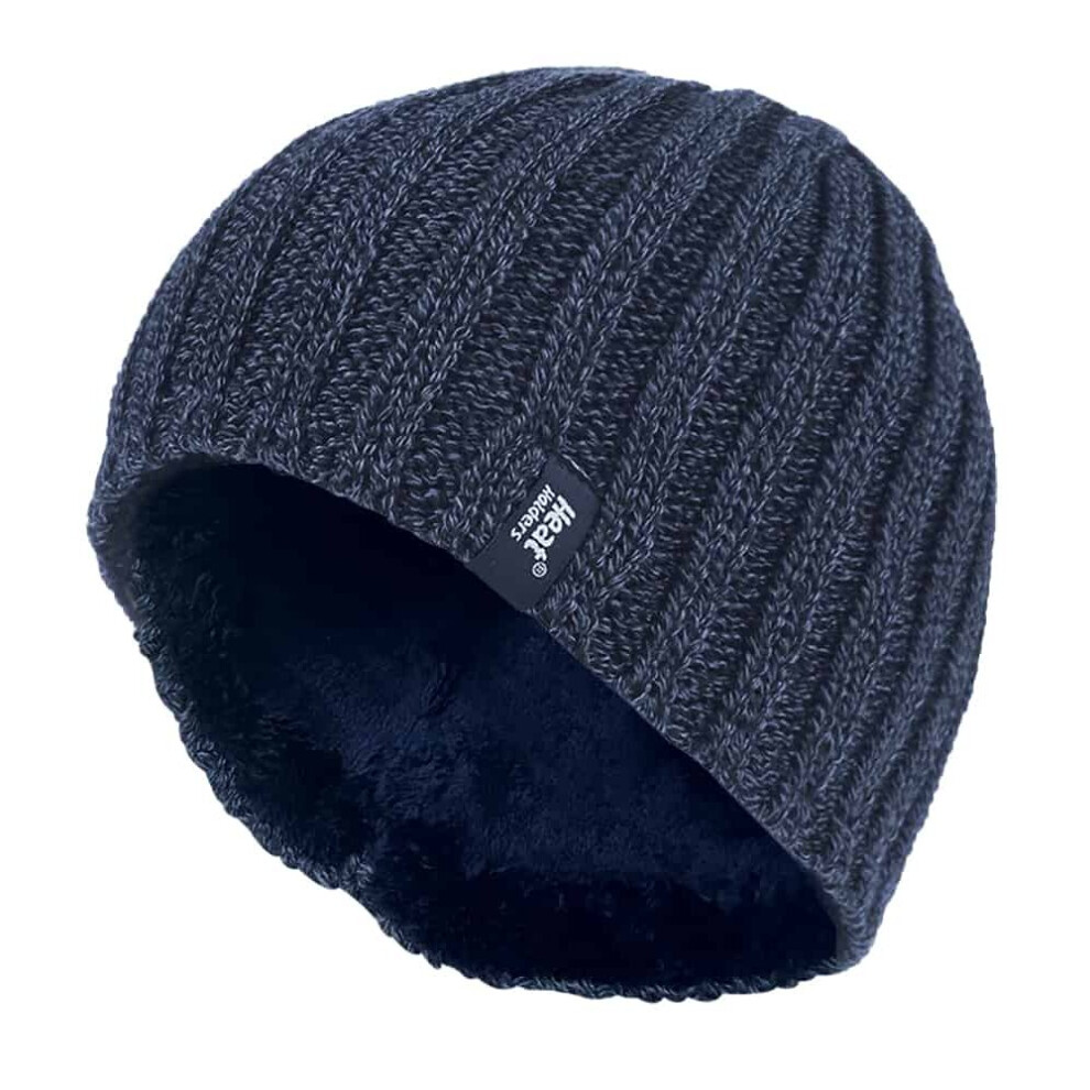 (One Size, Navy) Heat Holders - Men's Fleece lined Ribbed knitted winter hat 3.4 tog