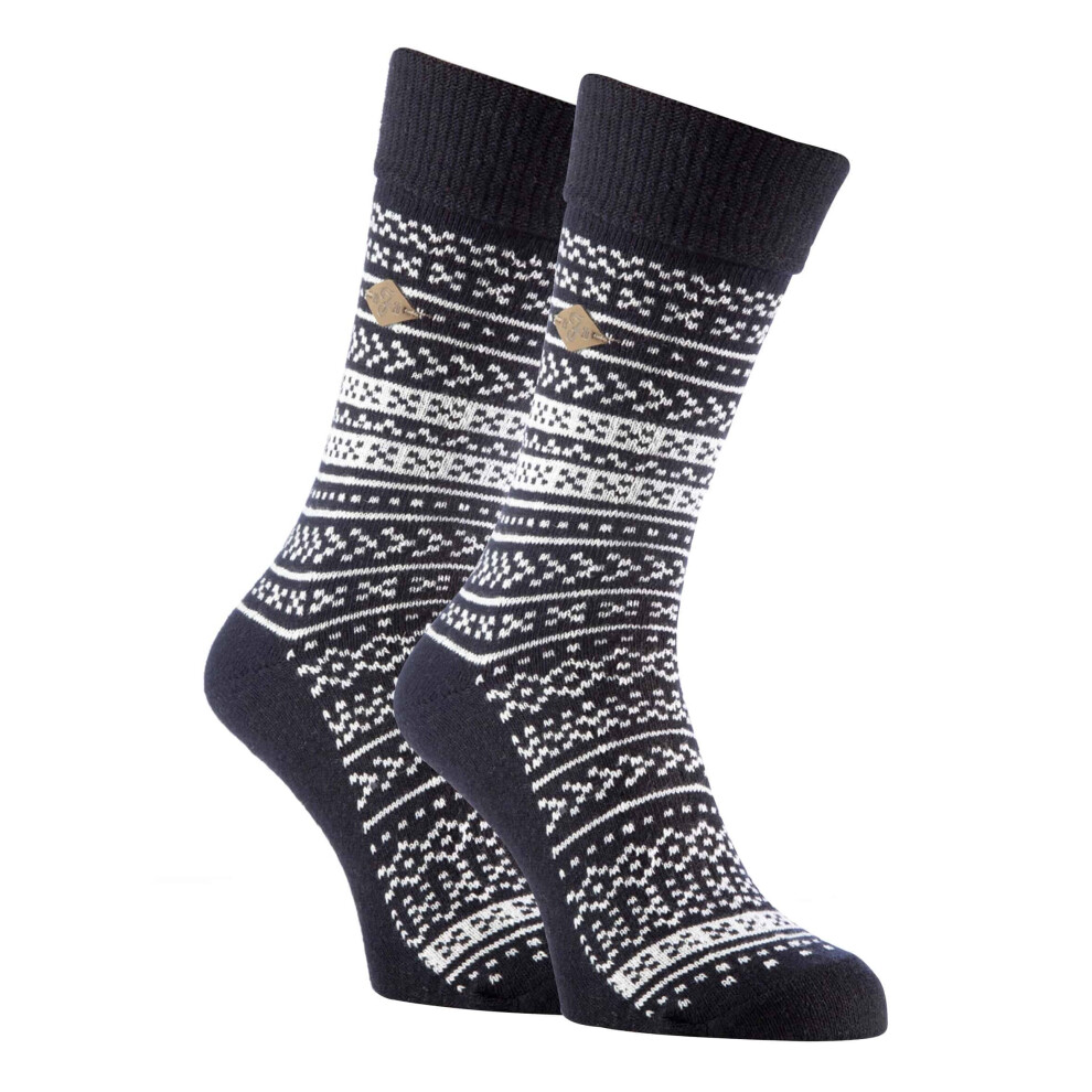 (6-11 UK, Grey / Black) 2 Pack Mens Winter Fairisle Patterned Formal Dress Socks for Boots