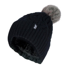 (One Size, Schwarz) Heat Holders - Heat Holders Damen Gefüttert Beanie Strickmütze mit Bommel und Fleecefutter