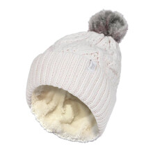 (One Size, Creme) Heat Holders - Heat Holders Damen Gefüttert Beanie Strickmütze mit Bommel und Fleecefutter