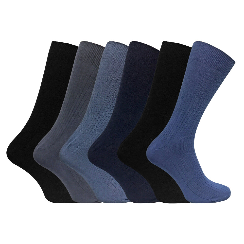 (11-14 UK, Black / Navy / Grey) 6 Pack Mens Soft 100% Cotton Breathable Coloured Ribbed Dress Socks-image-OPC-P5RDRVN-NEW