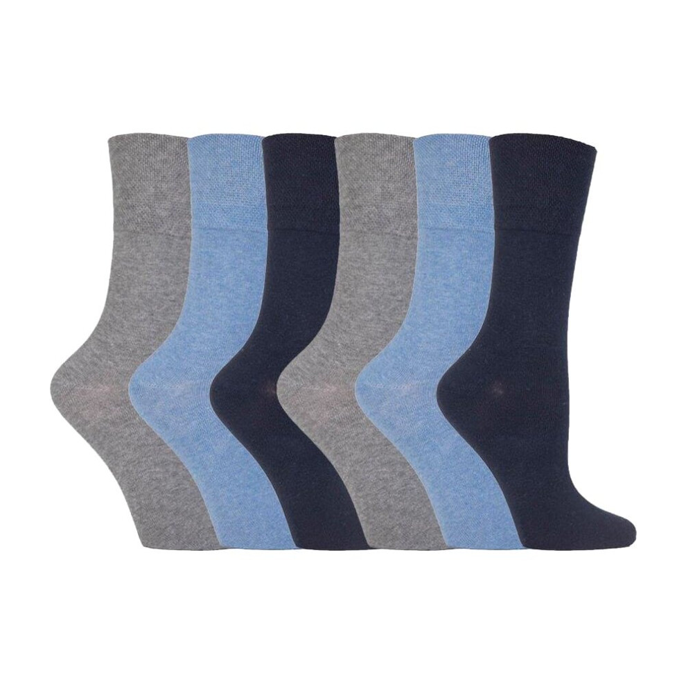 Iomi (4-8 Uk, ) Ladies 6 Pack Non Elastic Diabetic Socks With Hand Linked Toe Seams Blue