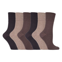 (4-8 UK, Brown) Ladies 6 pack non elastic diabetic socks with hand linked toe seams