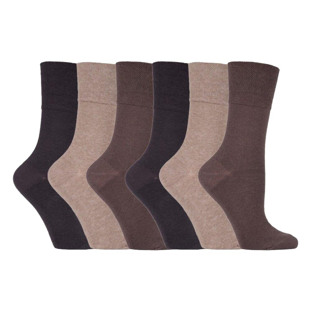 Iomi (4-8 Uk, ) Ladies 6 Pack Non Elastic Diabetic Socks With Hand Linked Toe Seams Brown