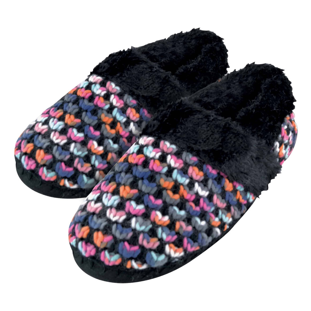 (7 UK, Black) Ladies Cute Fluffy Plush Winter Warm Luxury Comfort Knitted Slippers