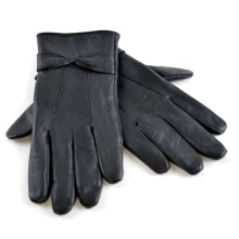 (S/M, Black) Sock Snob - Ladies Fleece Lined Warm Leather Gloves with Bow