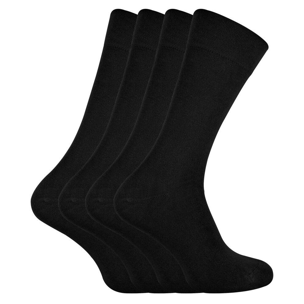 (4-8 UK, Black) SOCK SNOB - 4 Pairs Bamboo Thin Super Soft Suit Socks for Men & Women