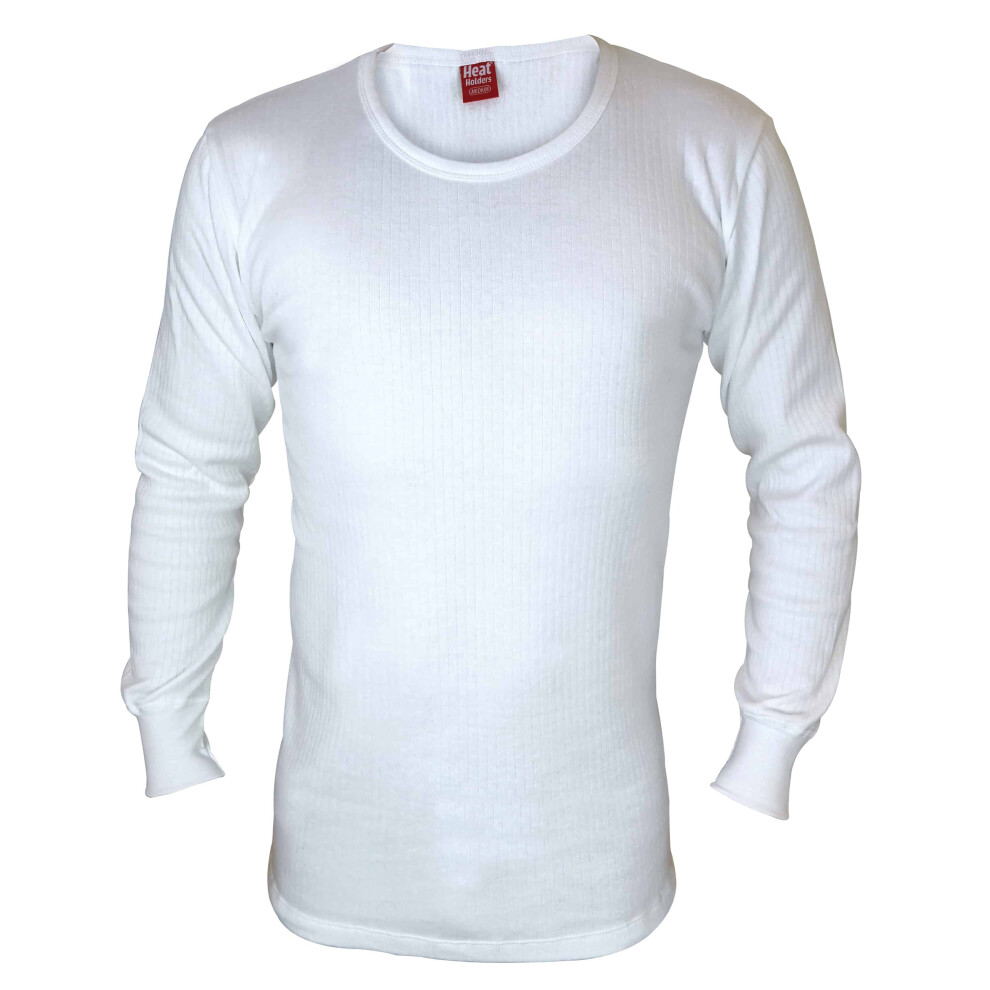 (Large, White) Heat Holders - Mens Cotton Thermal Underwear Long Sleeve Top Vest