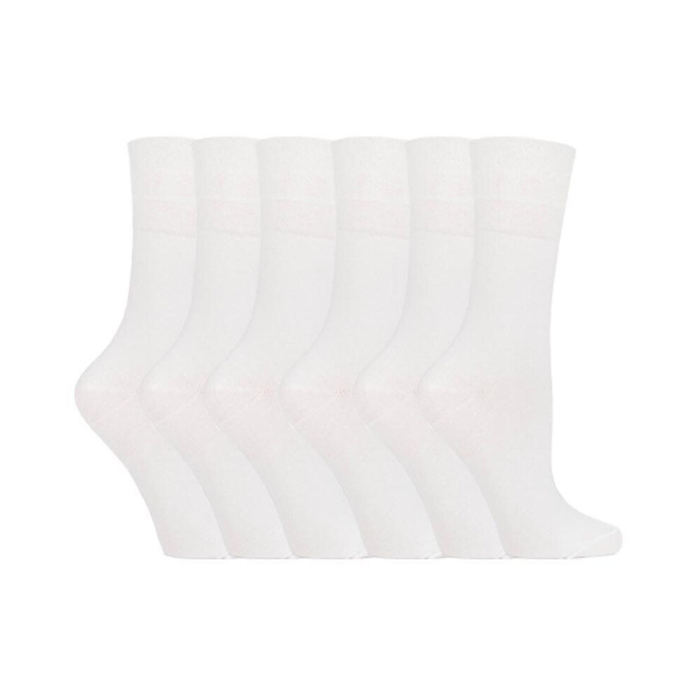 (4-8 UK, White) Ladies 6 pack non elastic diabetic socks with hand linked toe seams