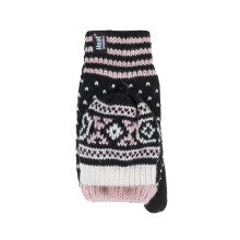 (One Size, Schwarz) Heat Holders - Heat Holders - Damen Thermo Fleece Norwegermuster Fingerlose Fäustlinge