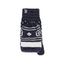 (One Size, Marine) Heat Holders - Heat Holders - Damen Thermo Fleece Norwegermuster Fingerlose Fäustlinge