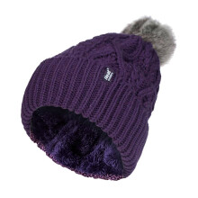 (One Size, Lila) Heat Holders - Heat Holders Damen Gefüttert Beanie Strickmütze mit Bommel und Fleecefutter