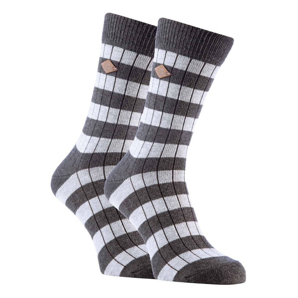 (6-11 UK, Dark Grey / Grey) 2 Pairs Mens Cotton Patterned Striped Ribbed Boot Socks Size