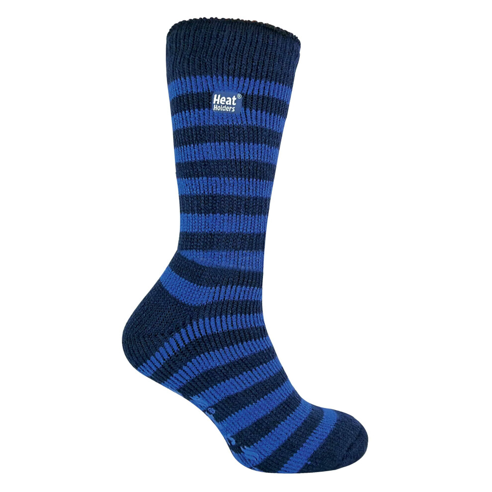 (6-11 UK, Blue / Navy Stripe) Heat Holders - Mens Thermal Slipper Socks 6-11 uk - 39-45 Eur