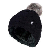 (One Size, Schwarz) Heat Holders - Heat Holders Damen Winter Fleece Beanie mit Pompon Bunt Warm Mütze mit Bommel