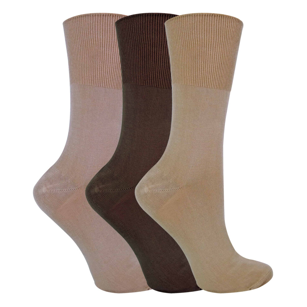 (4-7 UK, Brown) 3 Pairs Ladies Anti Odour Loose Wide Top Non Elastic Bamboo Socks-image-OPC-P5RDTTX-NEW