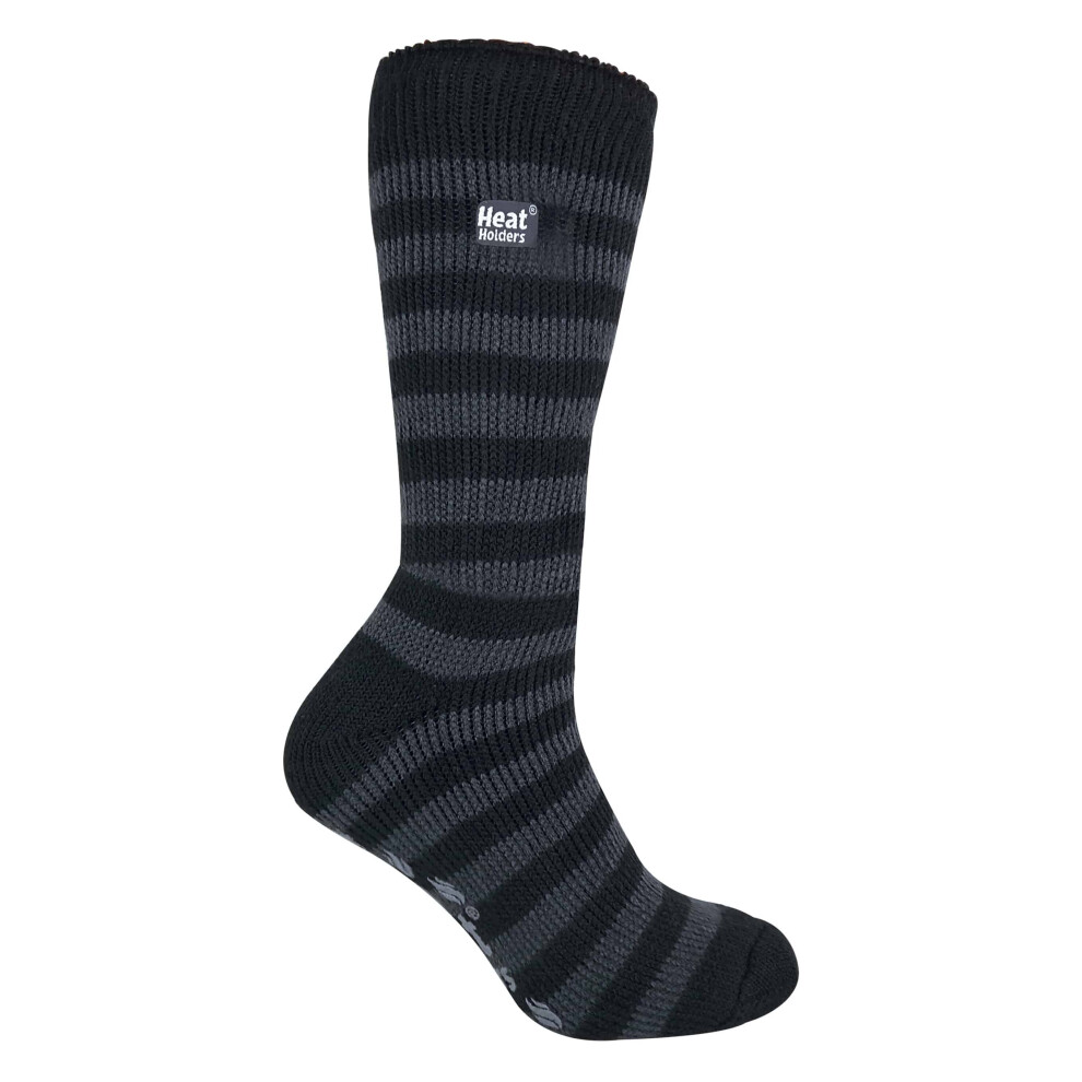 (6-11 UK, Black / Grey Stripe) Heat Holders - Mens Thermal Slipper Socks 6-11 uk - 39-45 Eur