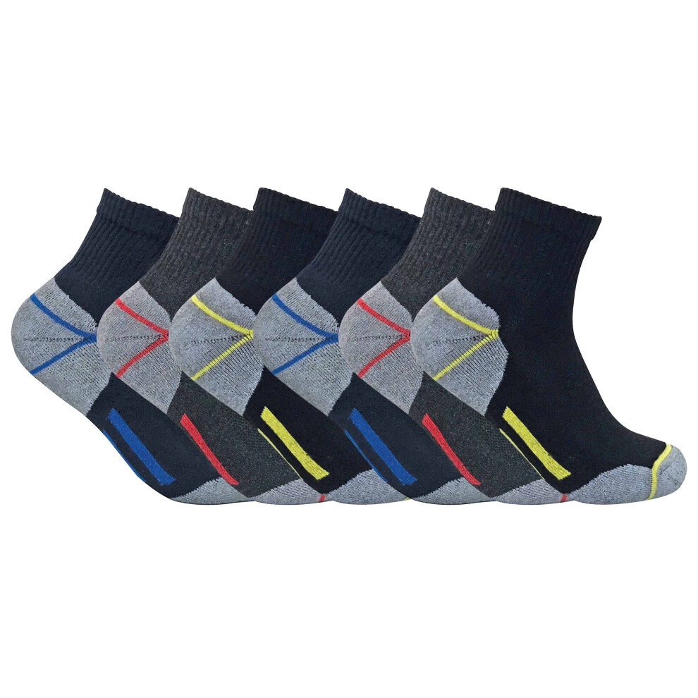 (6-11 UK, Black) Mens Cushioned Cotton Low Cut Ankle Work Socks for Steel Toe Boots
