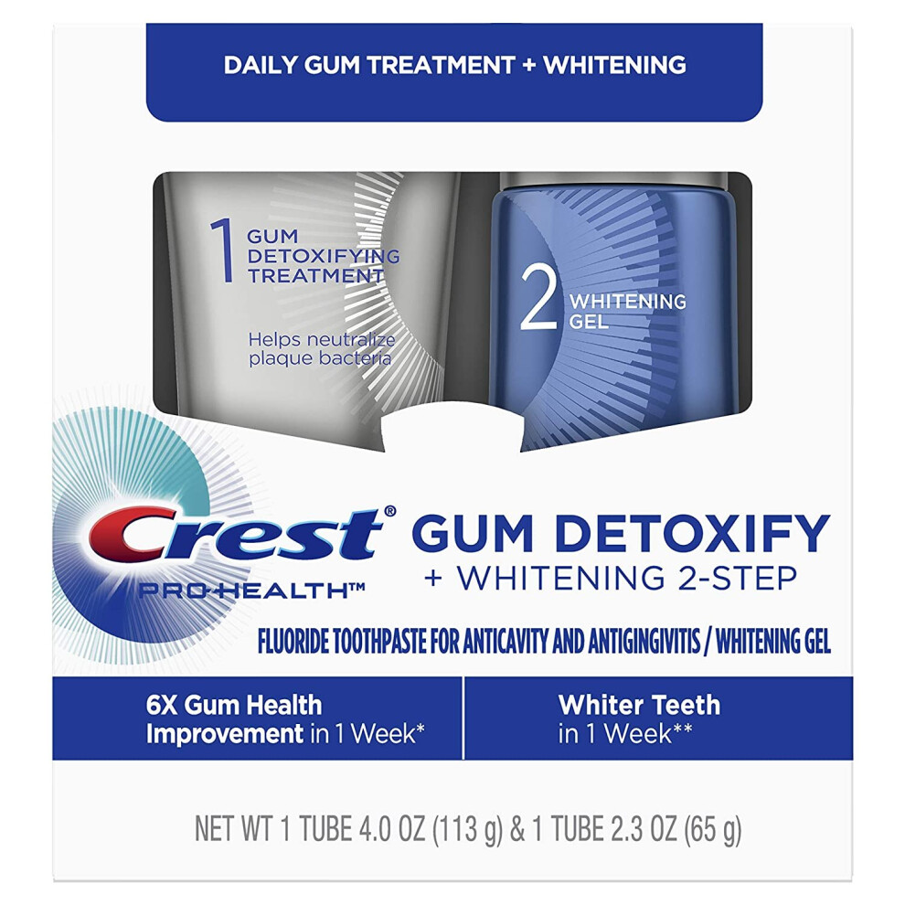 Crest Gum Detoxify Toothpaste + Whitening Gel 2-Step Daily Dental Care System, 4 + 2.3 oz. 2 minutes to a whiter, brighter, healthier smile!