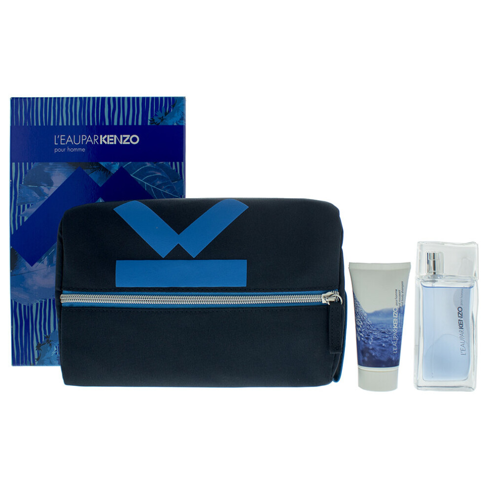 Leau Par Kenzo EDT 50ml - Hair And Body Shampoo 50ml - Travel Pouch Male Gift Set