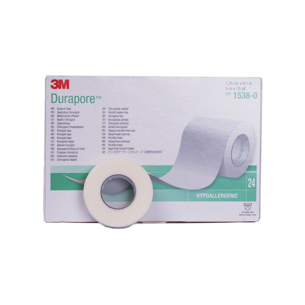 3M Durapore Surgical Tape, Hypoallergenic, White, 1.25cm x 9.1m, Pack of 1